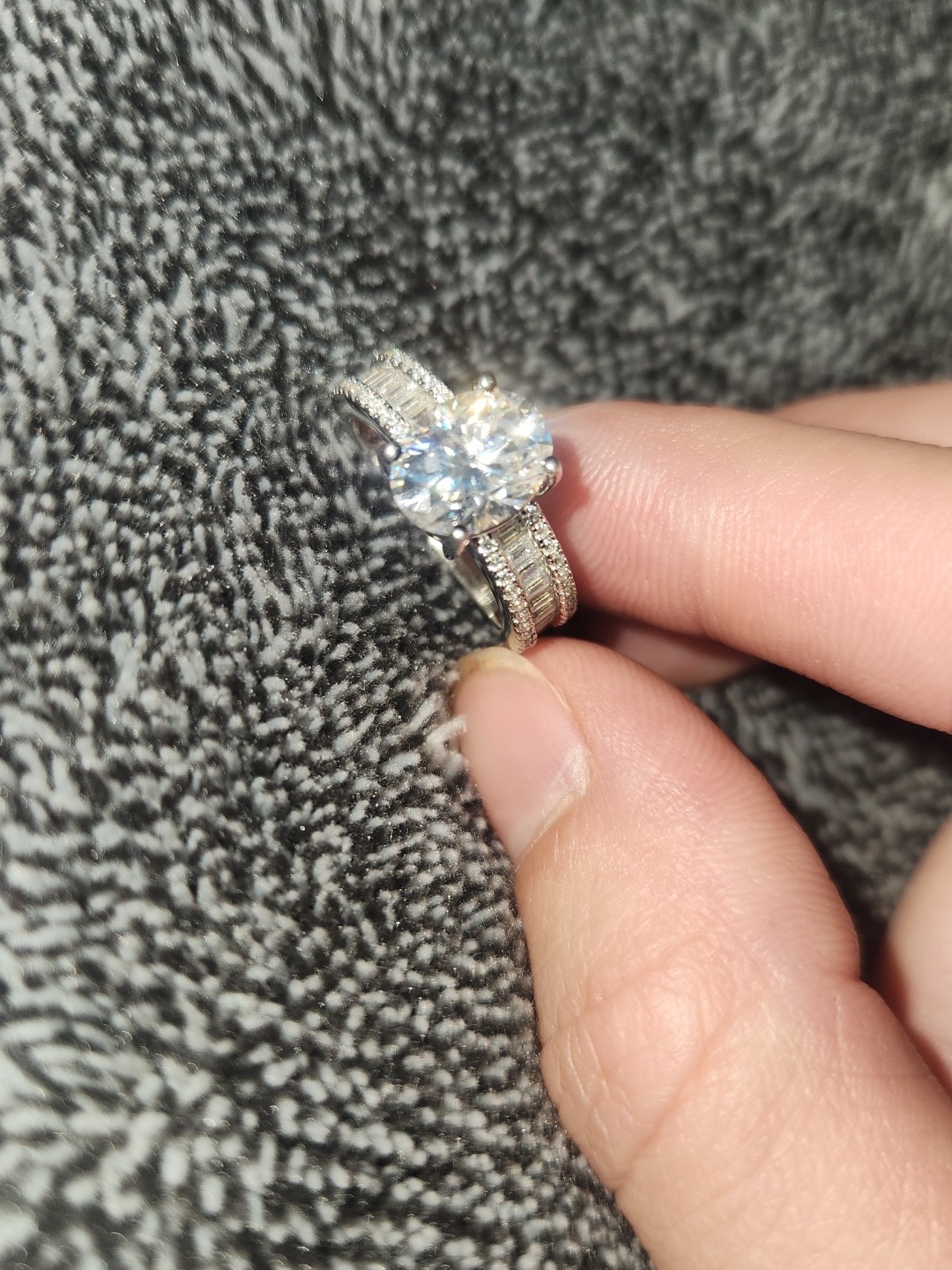 Sterling Silver White Solitaire Engagement Ring With Accent Stones